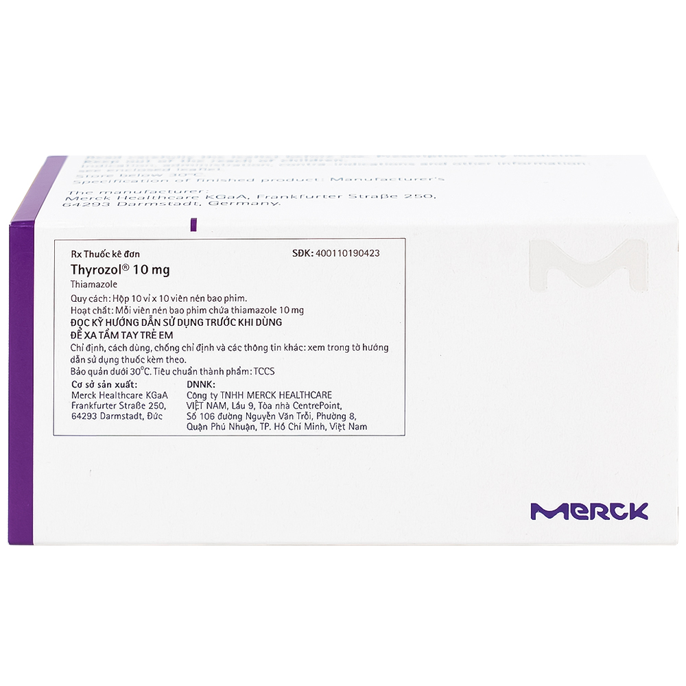 Thuốc Thyrozol 10mg Merck điều trị cường giáp (10 vỉ x 10 viên)