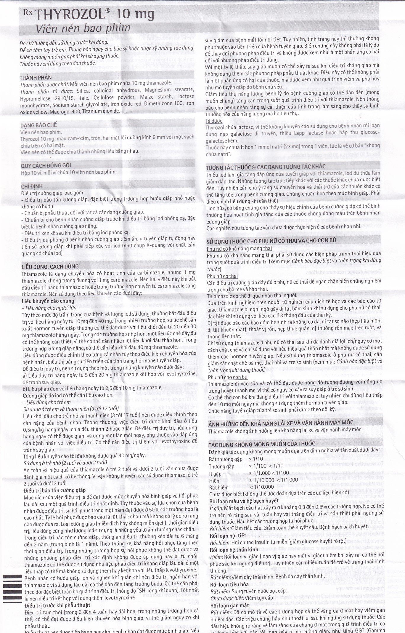 Thuốc Thyrozol 10mg Merck điều trị cường giáp (10 vỉ x 10 viên)