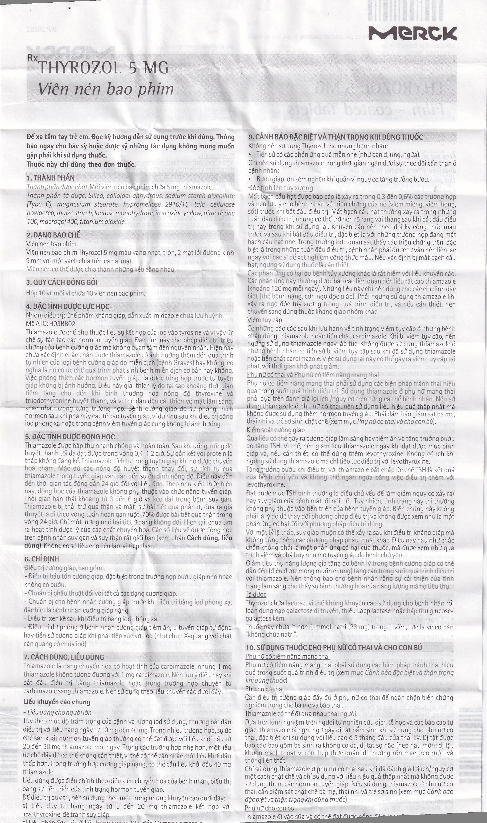 Thuốc Thyrozol 5mg Merck điều trị cường giáp (10 vỉ x 10 viên)