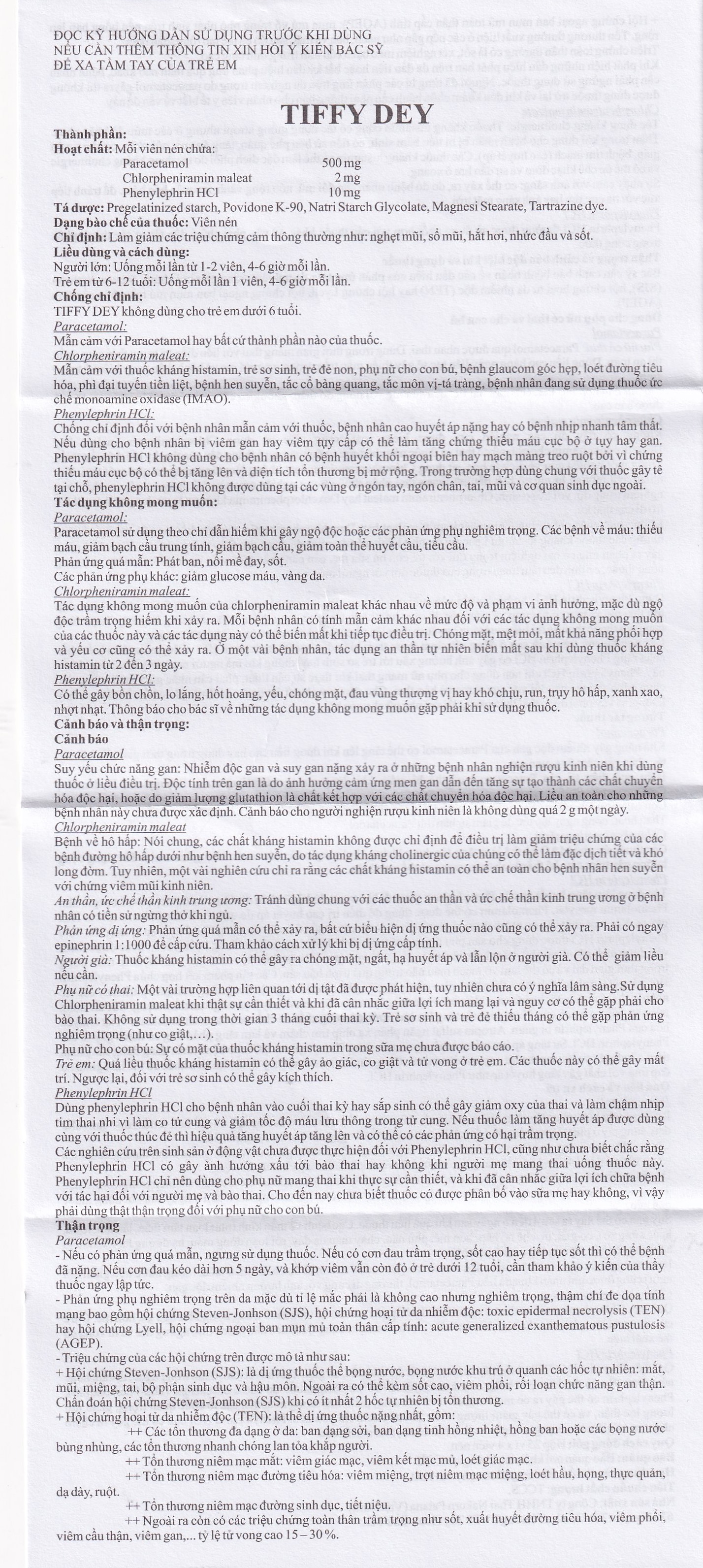 Thuốc Tiffy Dey Thai Nakorn Patana điều trị nghẹt mũi, sổ mũi (25 vỉ x 4 viên)