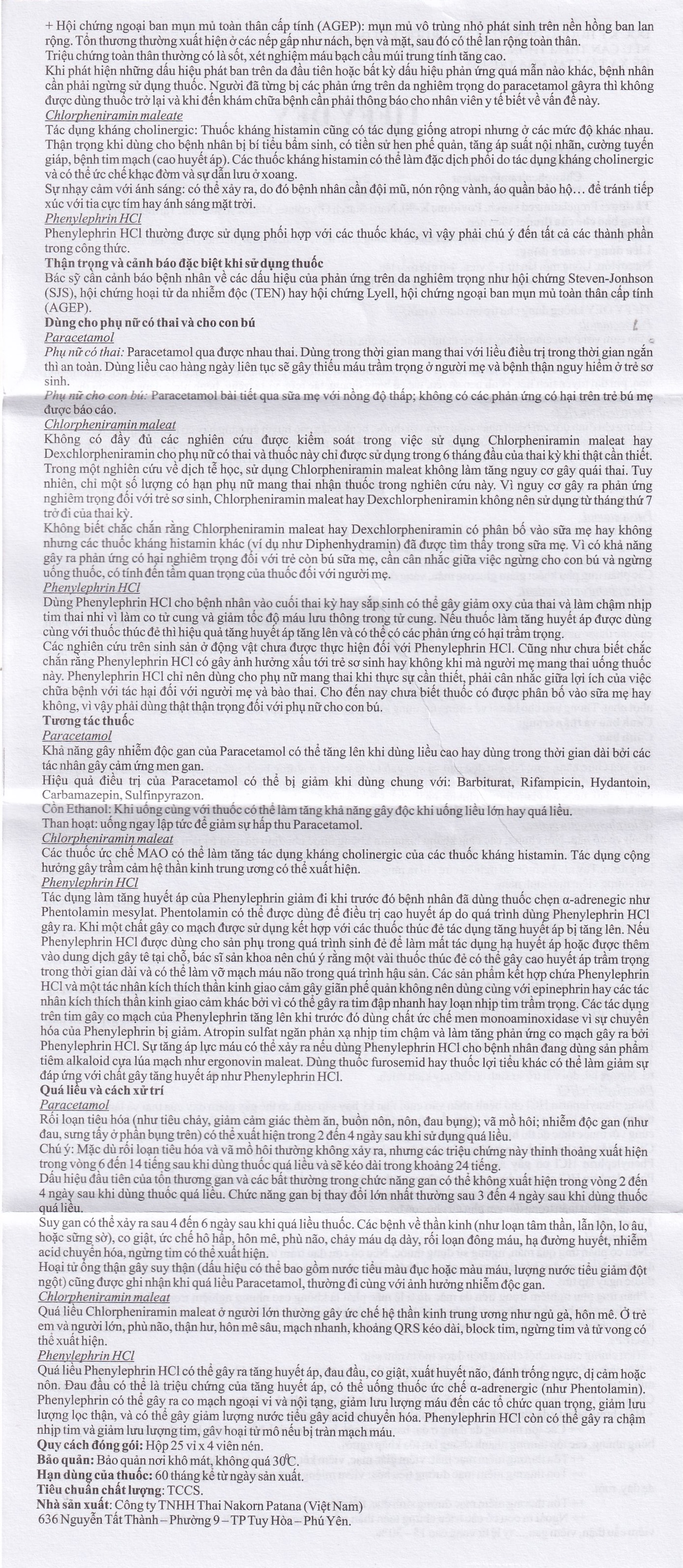 Thuốc Tiffy Dey Thai Nakorn Patana điều trị nghẹt mũi, sổ mũi (25 vỉ x 4 viên)