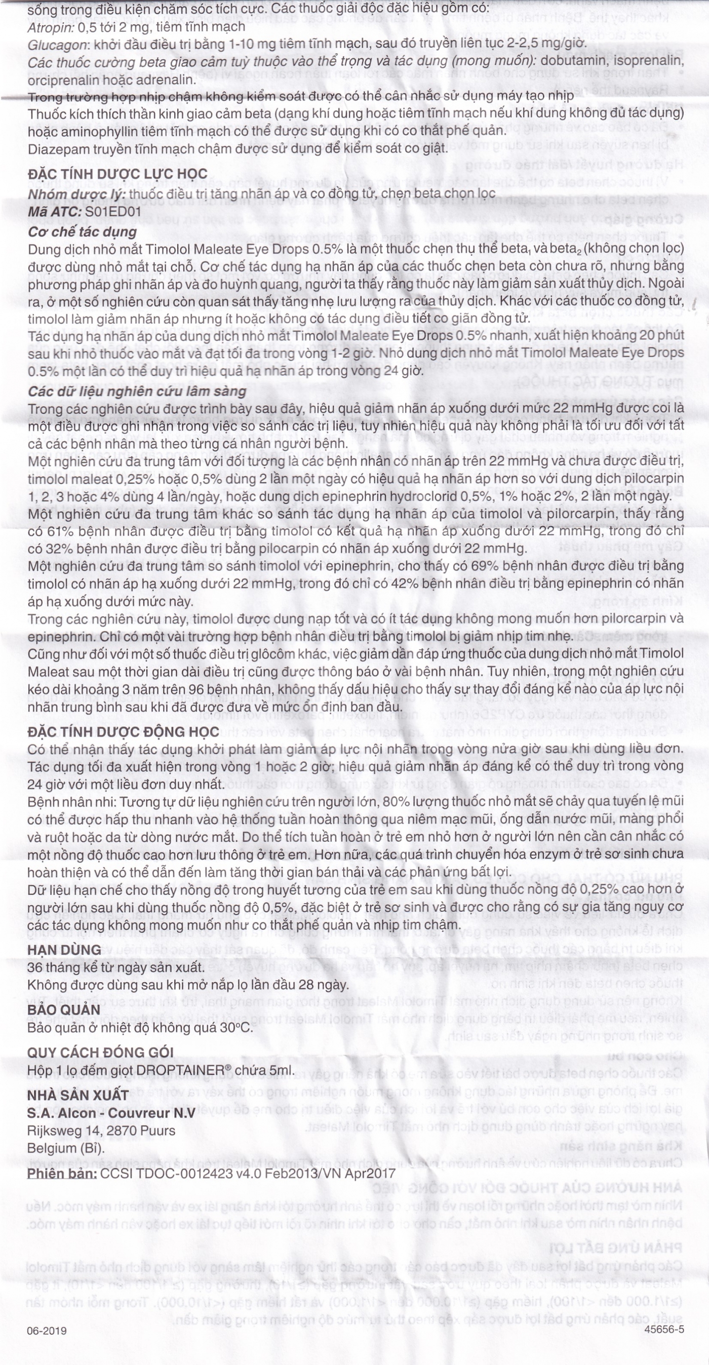 Dung dịch nhỏ mắt Timolol Maleate Eye Drops 0.5% Alcon điều trị tăng nhãn áp (5ml)