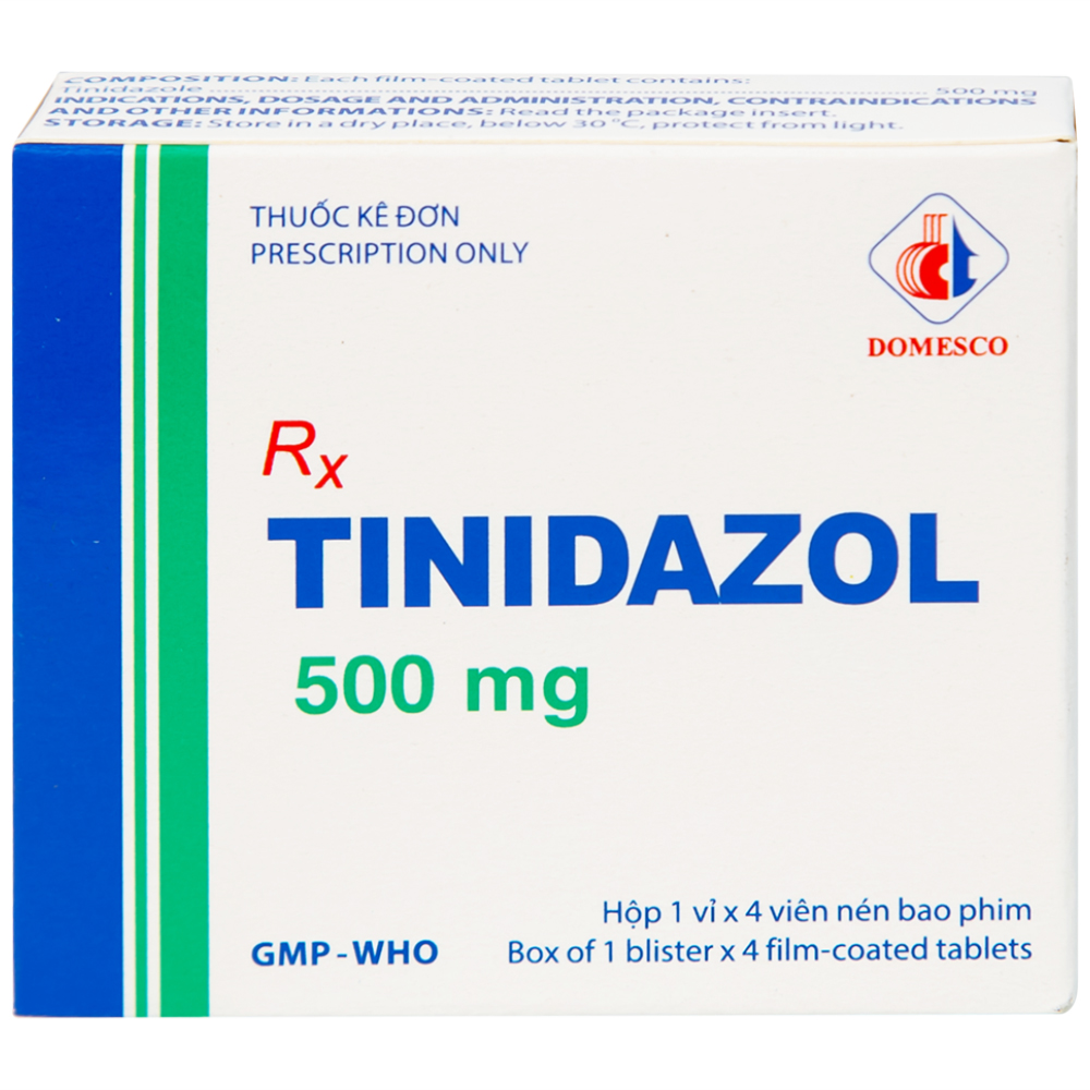 Thuốc Tinidazol 500mg Domesco dự phòng nhiễm khuẩn sau phẫu thuật (1 vỉ x 4 viên)