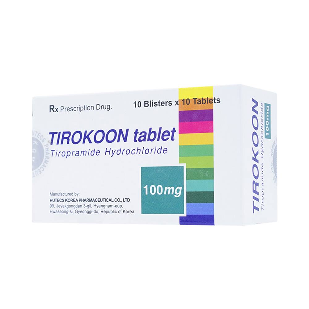 Thuốc Tirokoon 100mg Hutecs điều trị co thắt dạ dày ruột (10 vỉ x 10 viên)