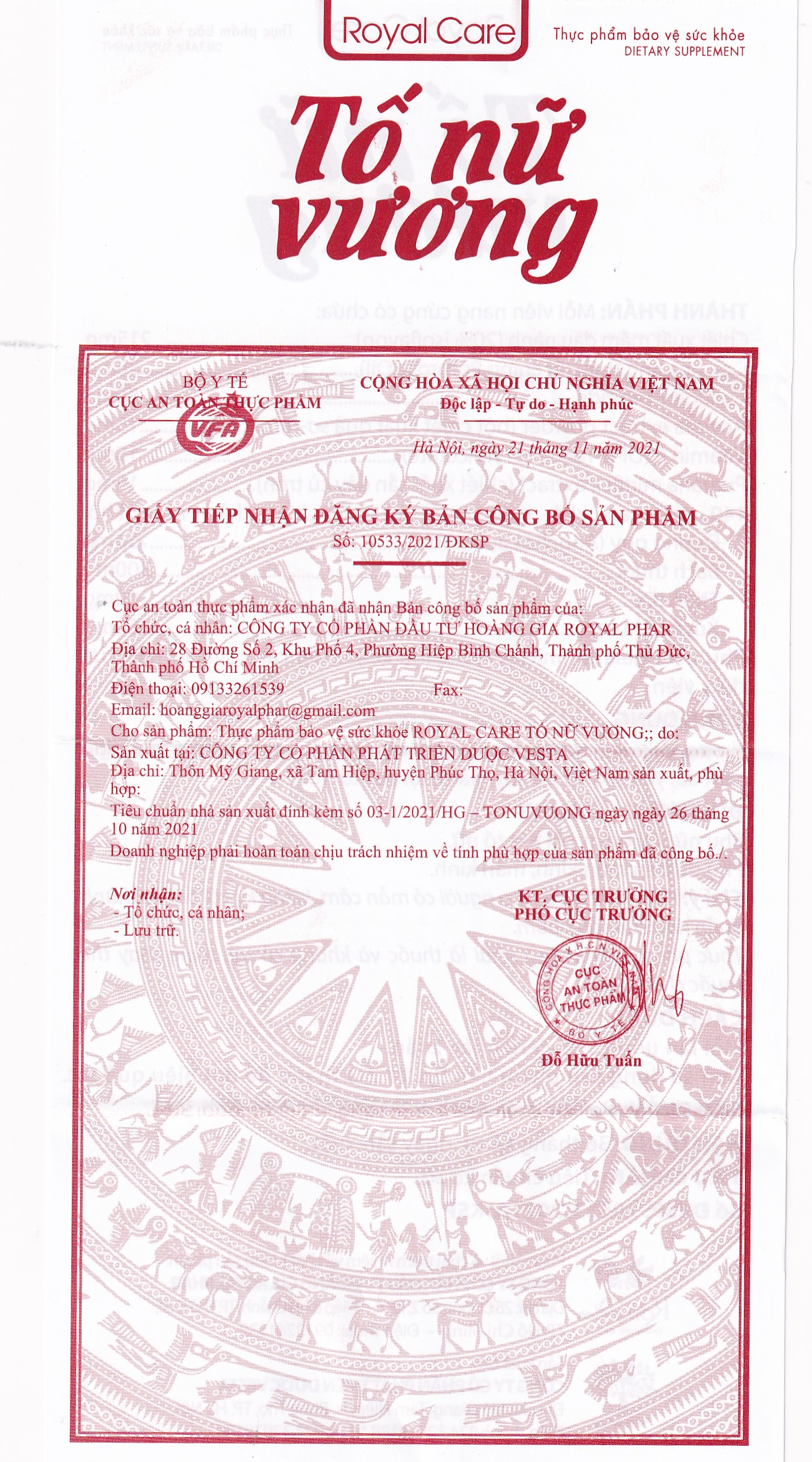 Viên uống hỗ trợ cải thiện nội tiết tố nữ, giảm bốc hỏa, mất ngủ, sạm da Tố Nữ Vương Royal Care (30 viên)