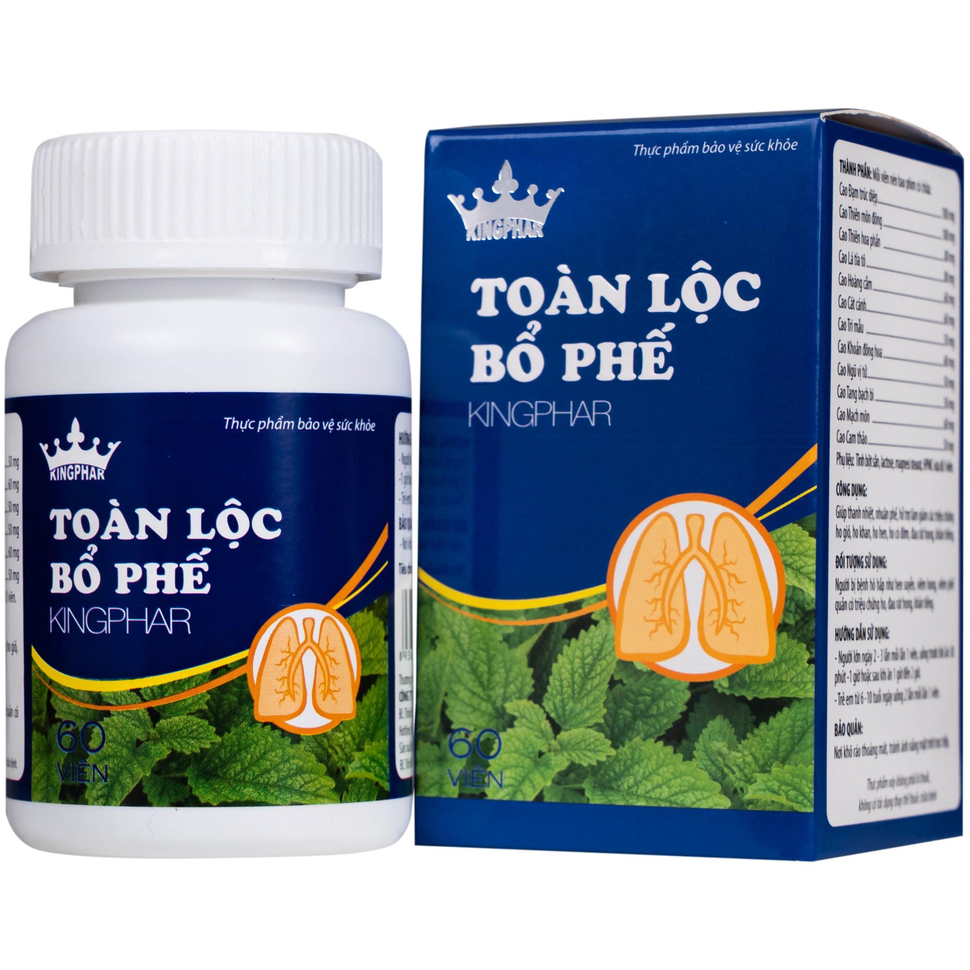 Viên uống giúp thanh nhiệt, nhuận phế, giảm ho Toàn Lộc Bổ Phế Kingphar (60 viên)