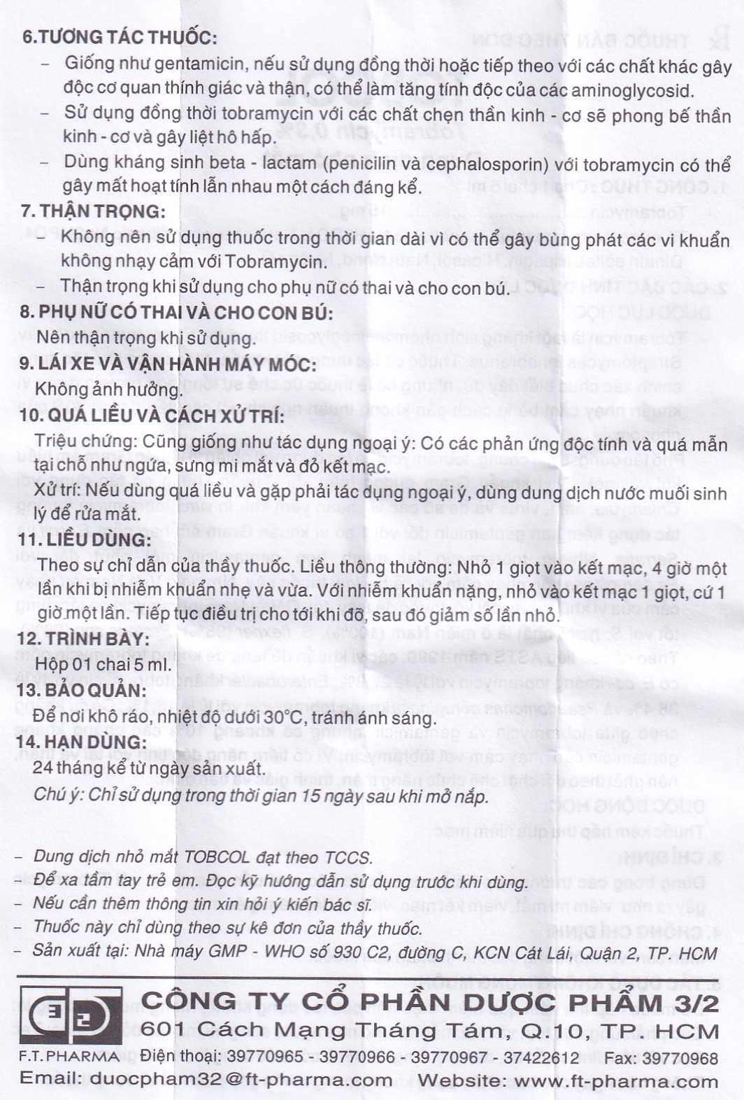 Thuốc nhỏ mắt Tobcol Dược 3-2 điều trị viêm mi mắt, viêm kết mạc (5ml)