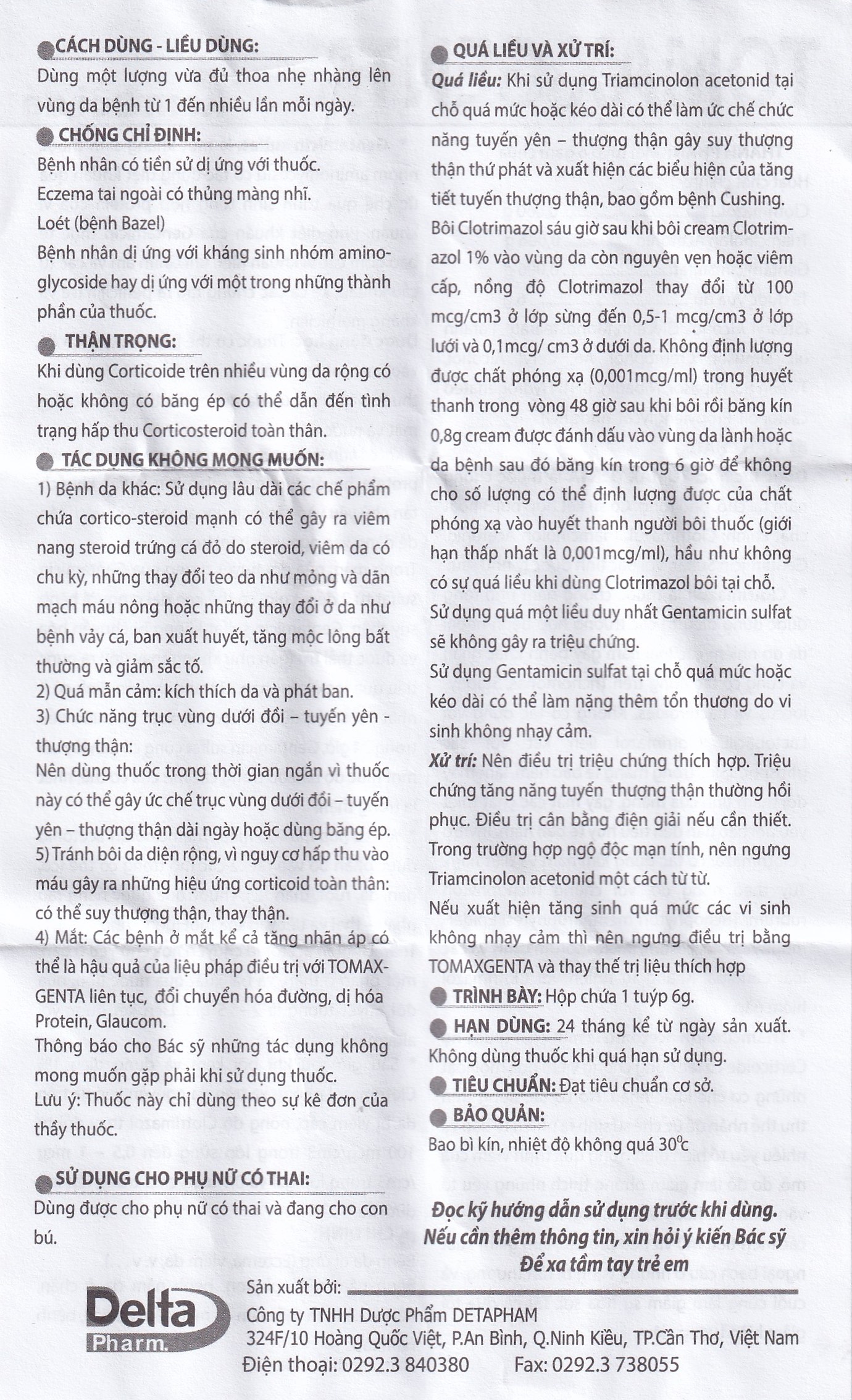 Kem bôi da Tomax Genta Detapharm điều trị bệnh da dị ứng (6g)