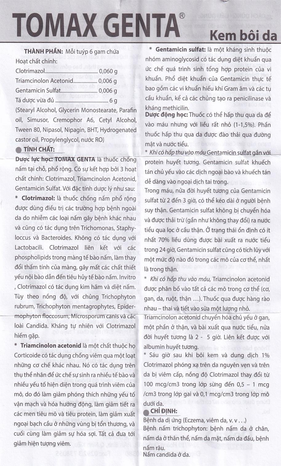 Kem bôi da Tomax Genta Detapharm điều trị bệnh da dị ứng (6g)