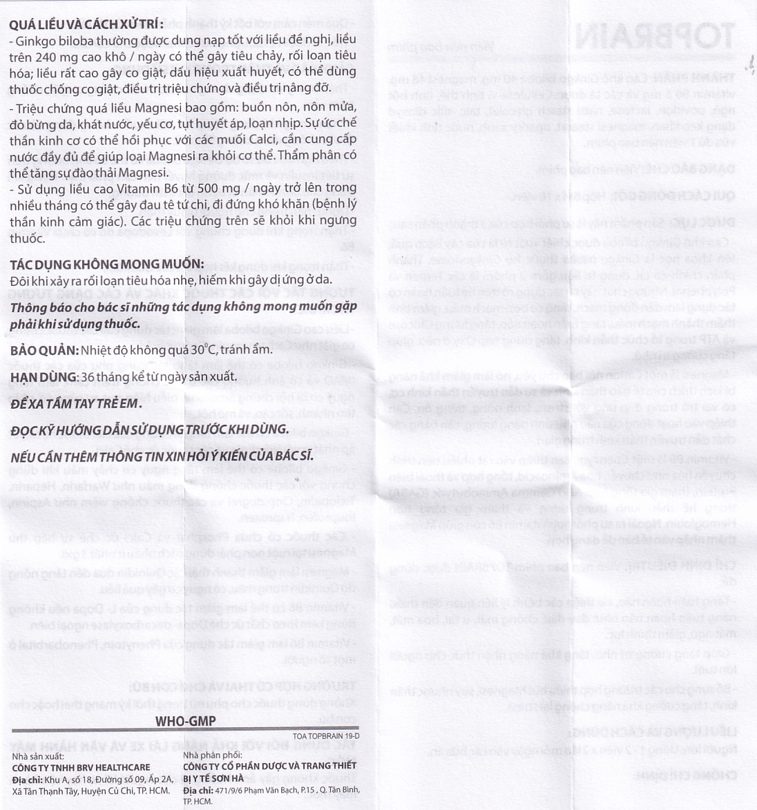 Thuốc Topbrain BV Pharma điều trị tăng tuần hoàn não, tăng cường trí nhớ (6 vỉ x 10 viên)