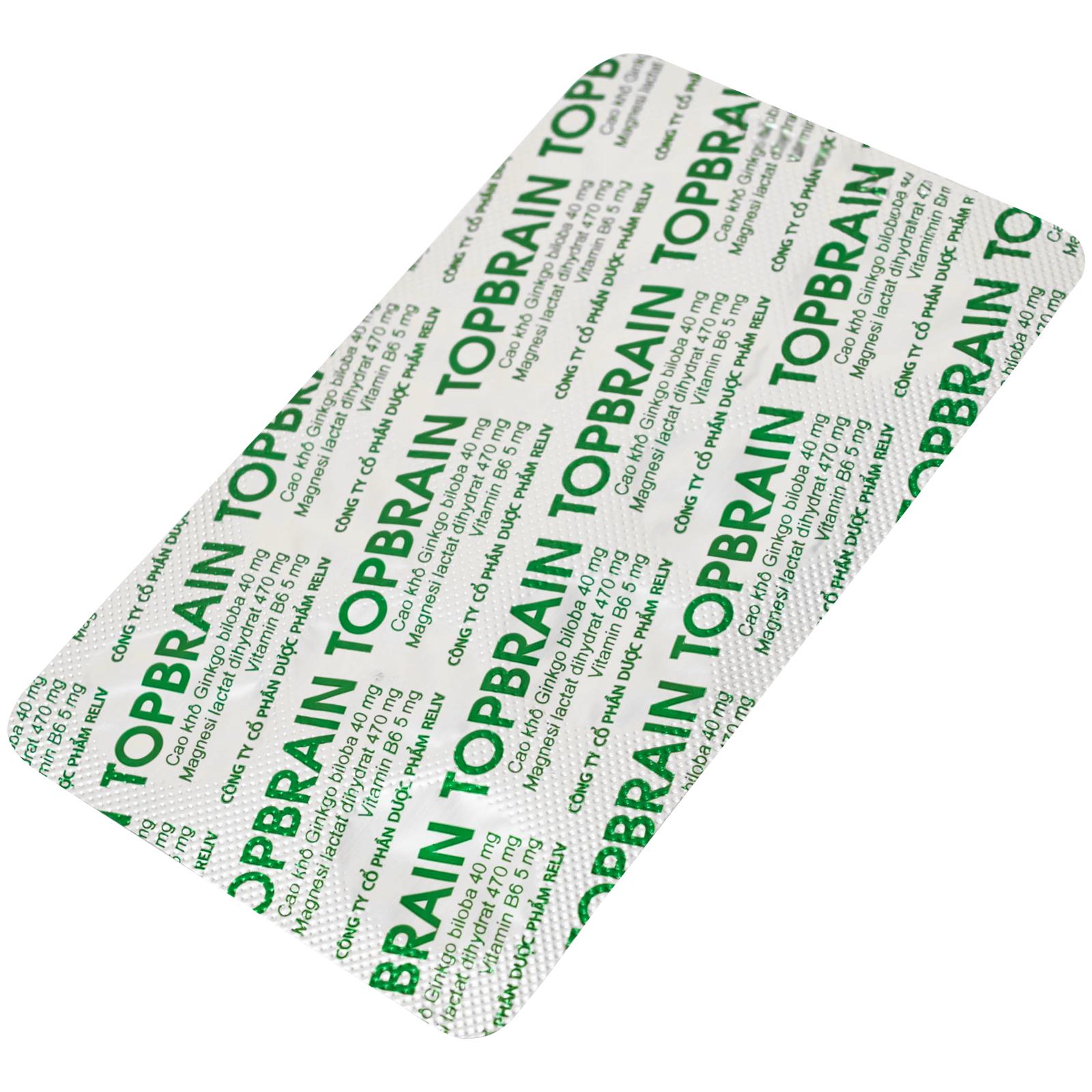 Thuốc Topbrain Reliv điều trị suy nhược thần kinh, giúp tăng tuần hoàn não, tăng cường trí nhớ (6 vỉ x 10 viên)