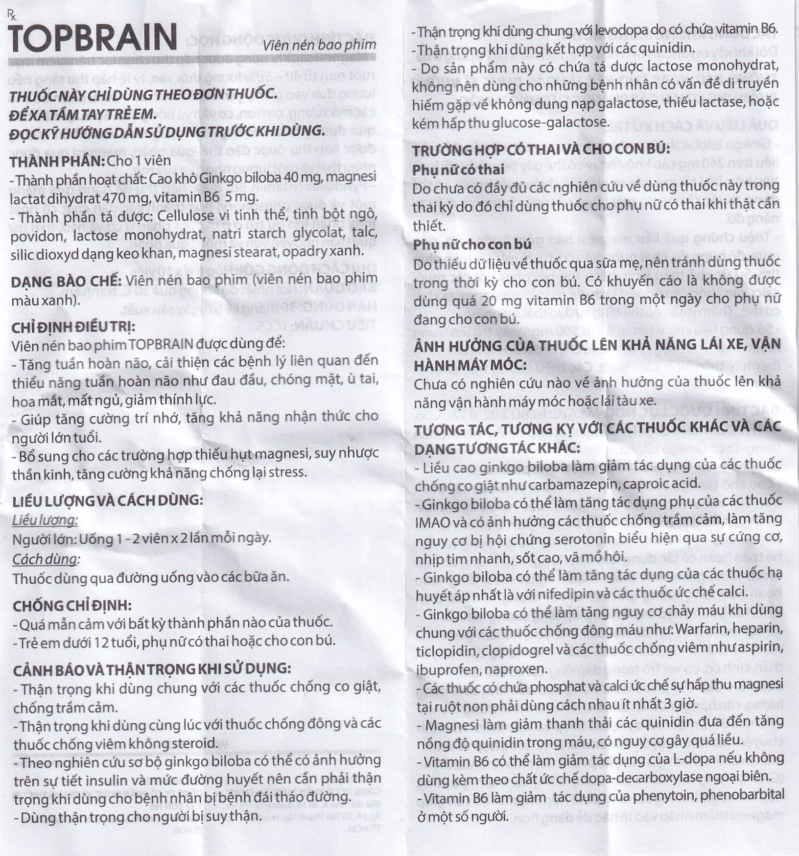 Thuốc Topbrain Reliv điều trị suy nhược thần kinh, giúp tăng tuần hoàn não, tăng cường trí nhớ (6 vỉ x 10 viên)