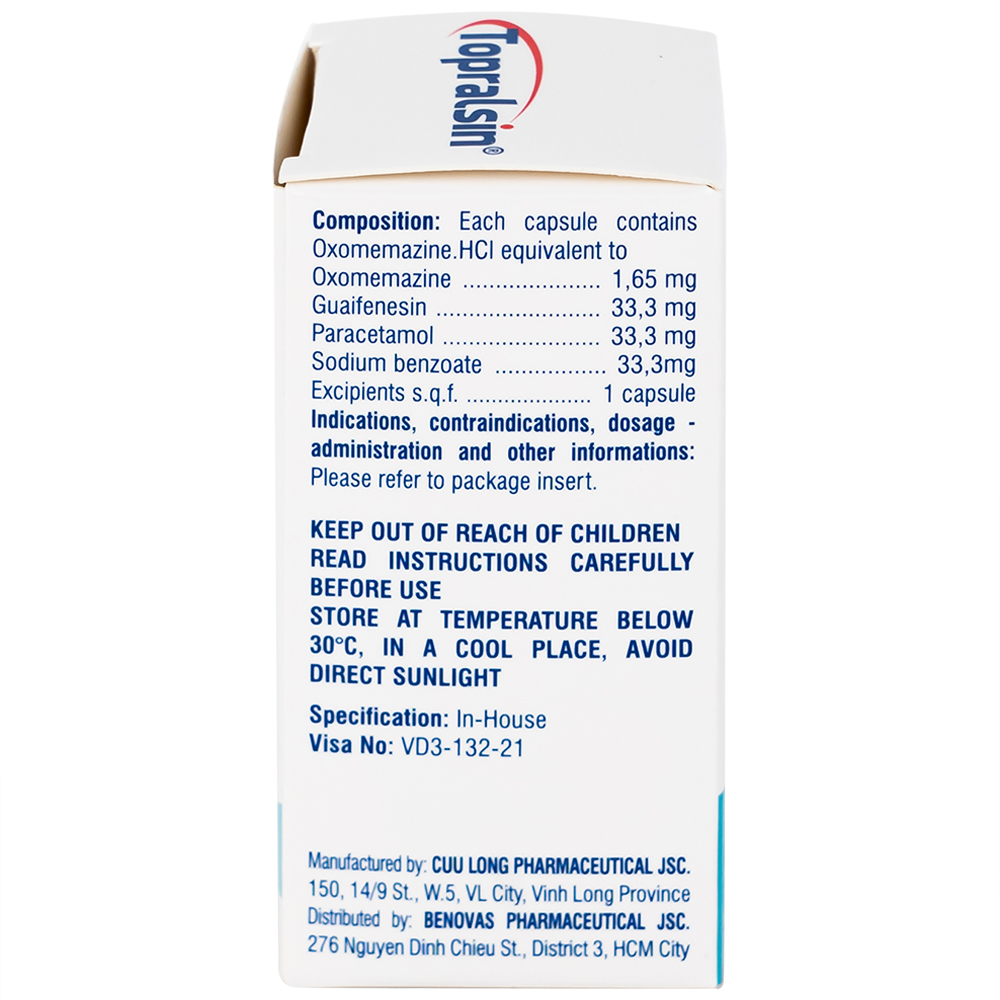 Thuốc Topralsin Benovas điều trị triệu chứng ho khan, ho do dị ứng và kích ứng (24 viên)