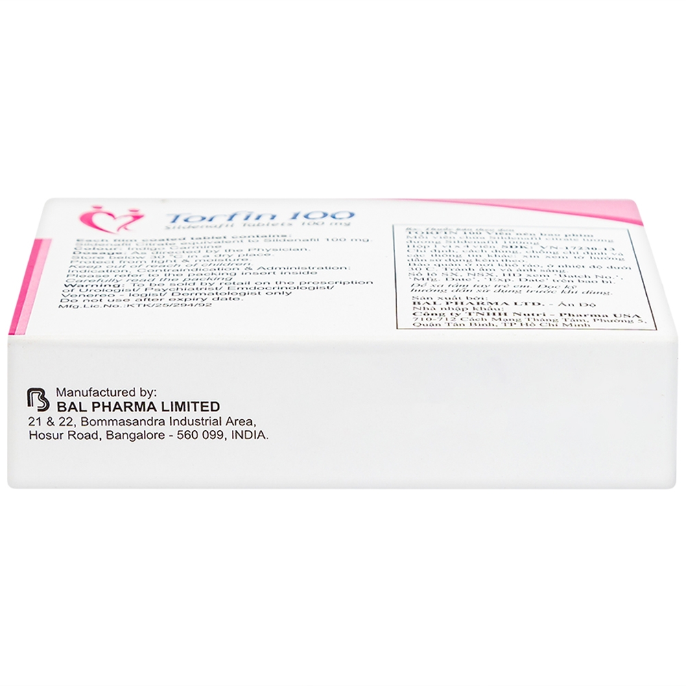 Thuốc Torfin 100mg Bal Pharma điều trị các tình trạng rối loạn cương dương (1 vỉ x 4 viên)
