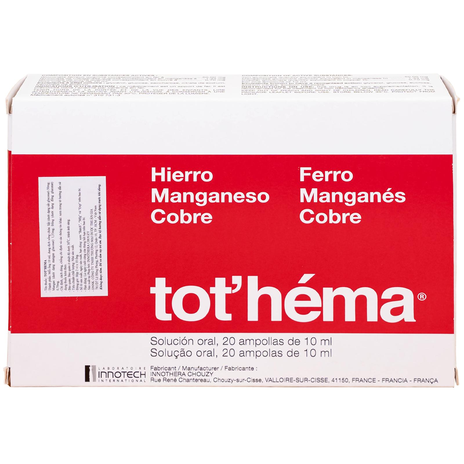 Dung dịch Tot'héma Innothera điều trị thiếu máu do sắt (2 vỉ x 10 ống x 10ml)