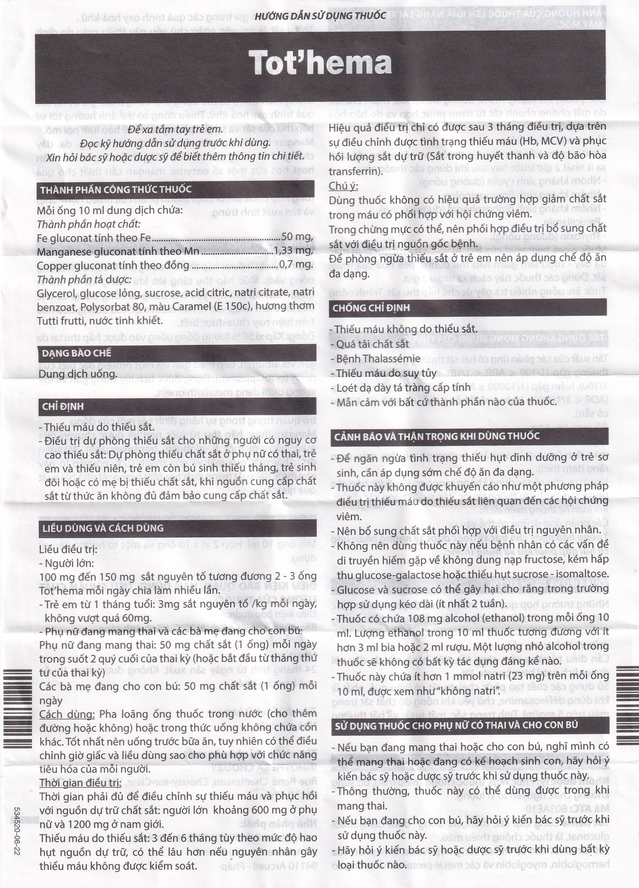 Dung dịch Tot'héma Innothera điều trị thiếu máu do sắt (2 vỉ x 10 ống x 10ml)