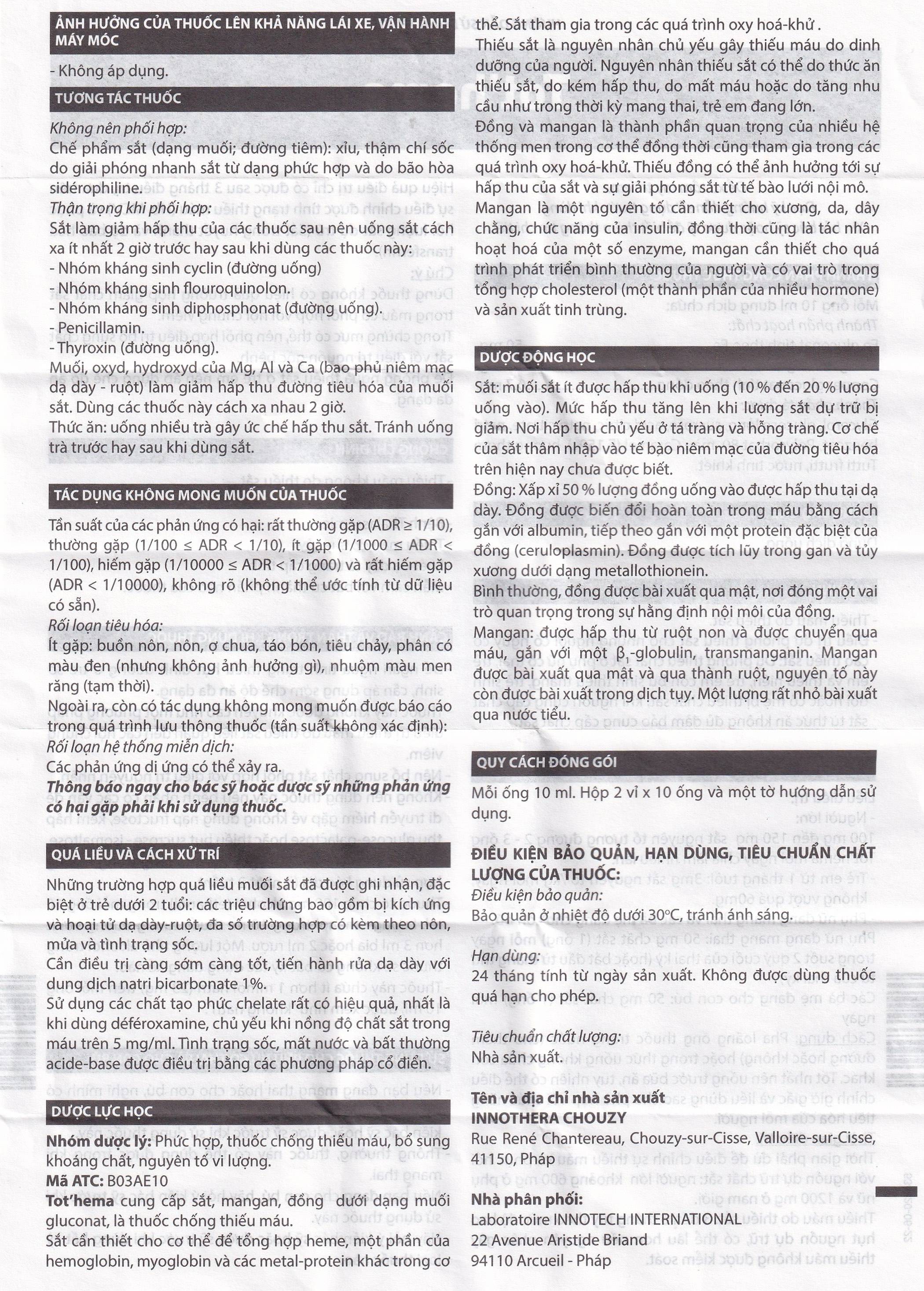 Dung dịch Tot'héma Innothera điều trị thiếu máu do sắt (2 vỉ x 10 ống x 10ml)