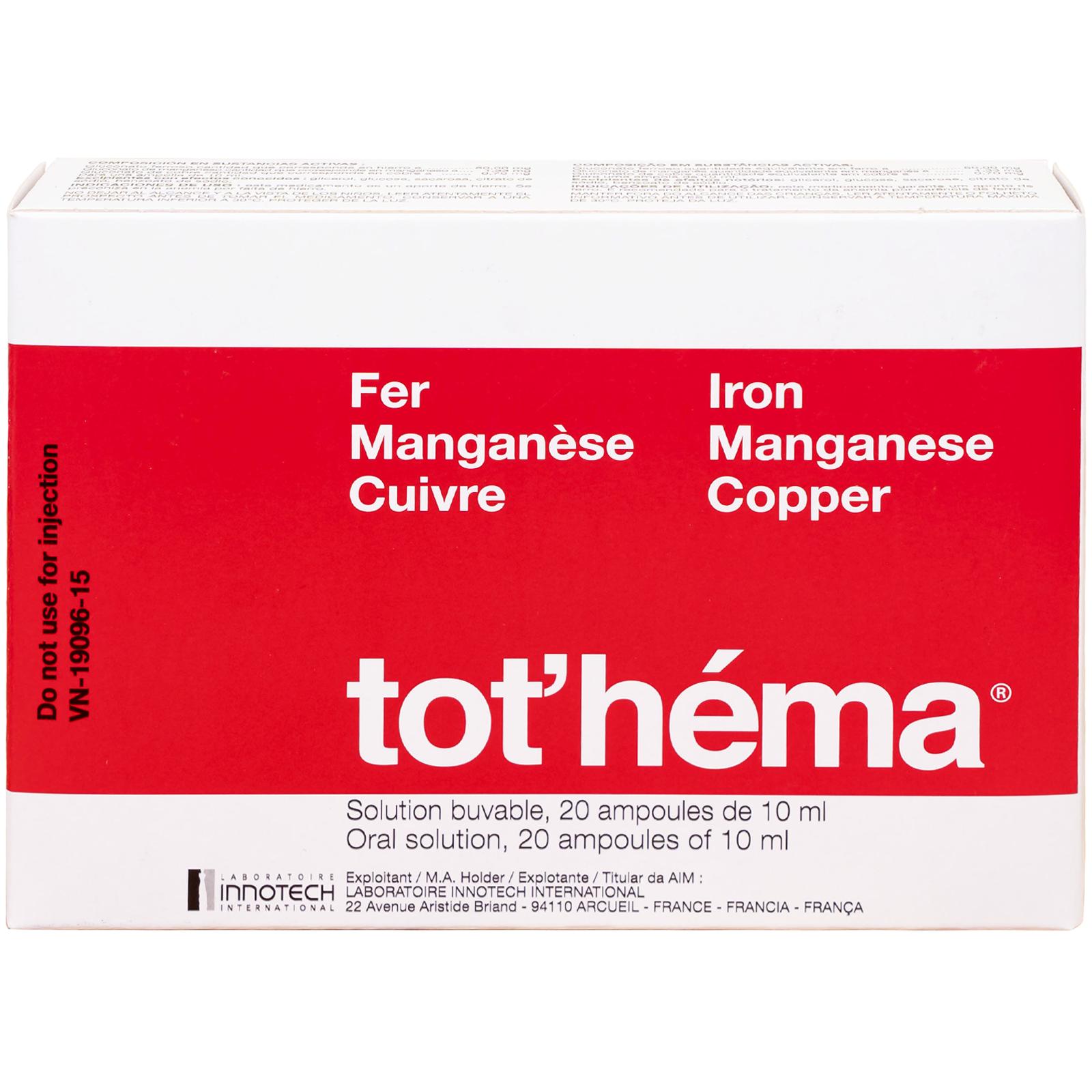 Dung dịch Tot'héma Innothera điều trị thiếu máu do sắt (2 vỉ x 10 ống x 10ml)