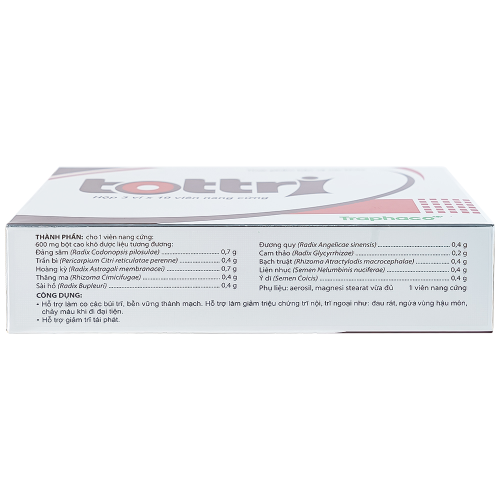 Viên hỗ trợ làm giảm triệu chứng trĩ nội, trĩ ngoại Tottri Traphaco (3 vỉ x 10 viên)