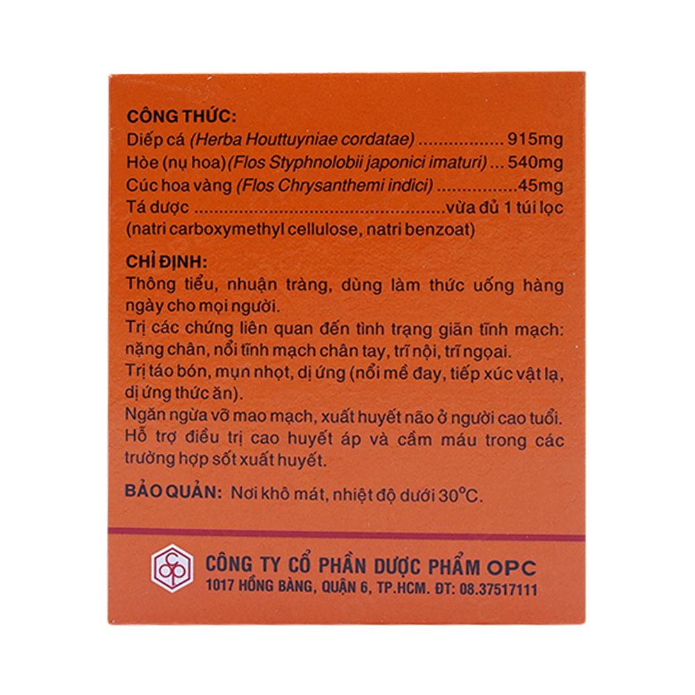 Trà túi lọc Ruton OPC thông tiểu, nhuận tràng, điều trị giãn tĩnh mạch (24 túi x 1,5g)