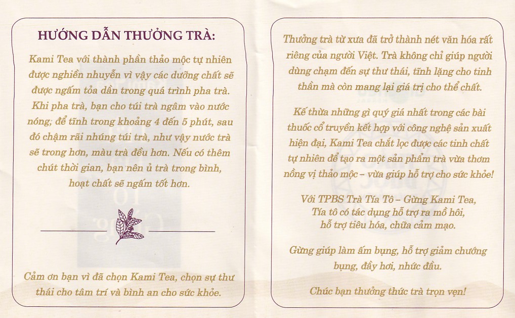 Trà Thảo Dược Tía Tô - Gừng Kami Tea (20 túi lọc x 2g)