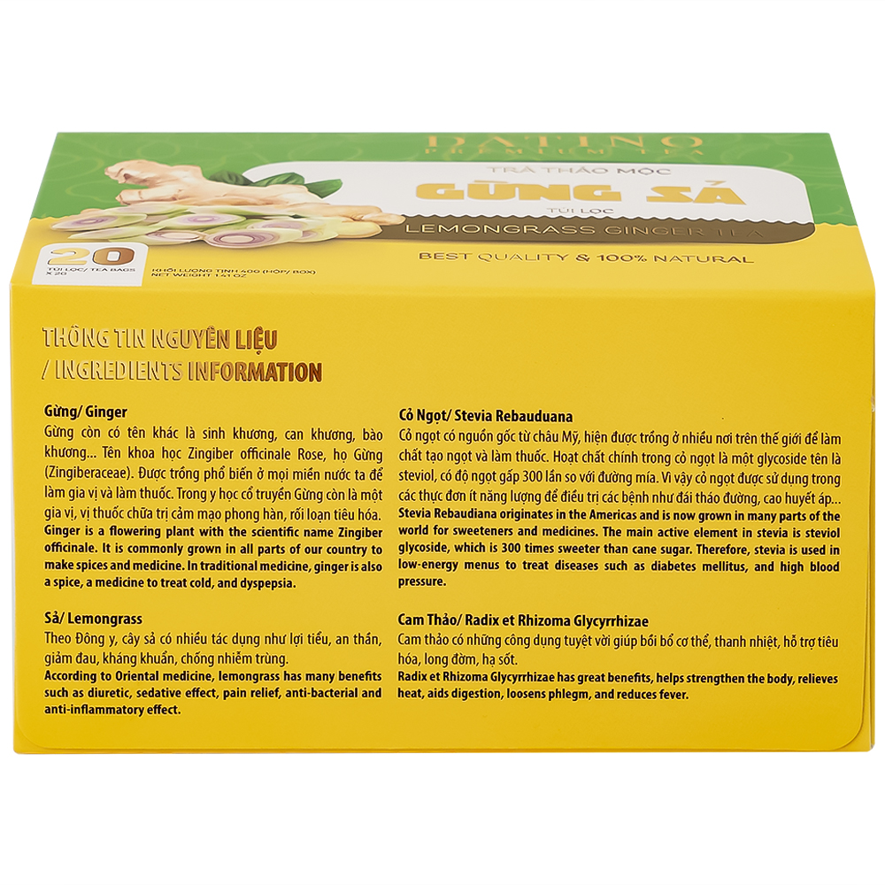 Trà Thảo Mộc Gừng Sả Datino Premium Tea (20 túi lọc x 2g)