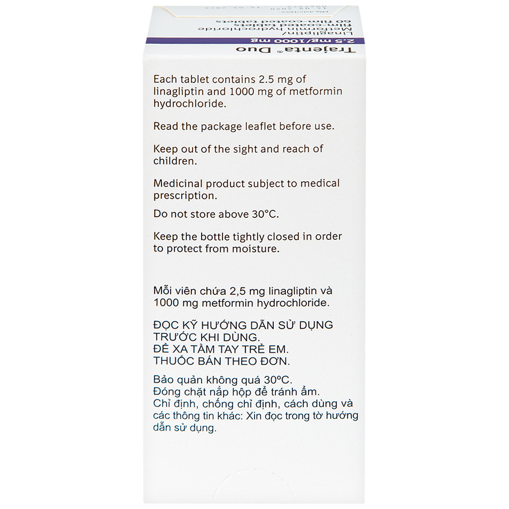 Thuốc Trajenta Duo 2.5mg/1000mg Boehringer điều trị đái tháo đường típ 2 (60 viên)