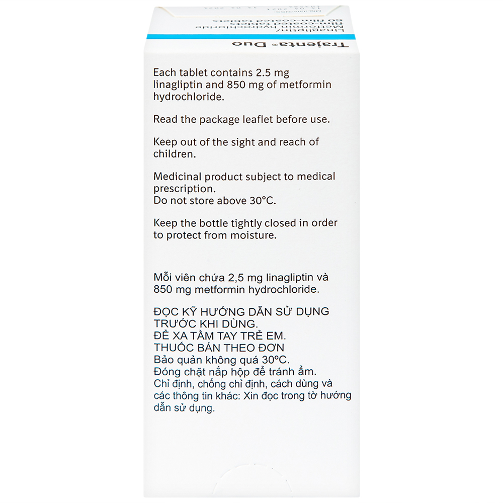 Thuốc Trajenta Duo 2.5mg/850mg Boehringer Ingelheim kiểm soát đường huyết ở bệnh đái tháo đường típ 2 (60 viên)