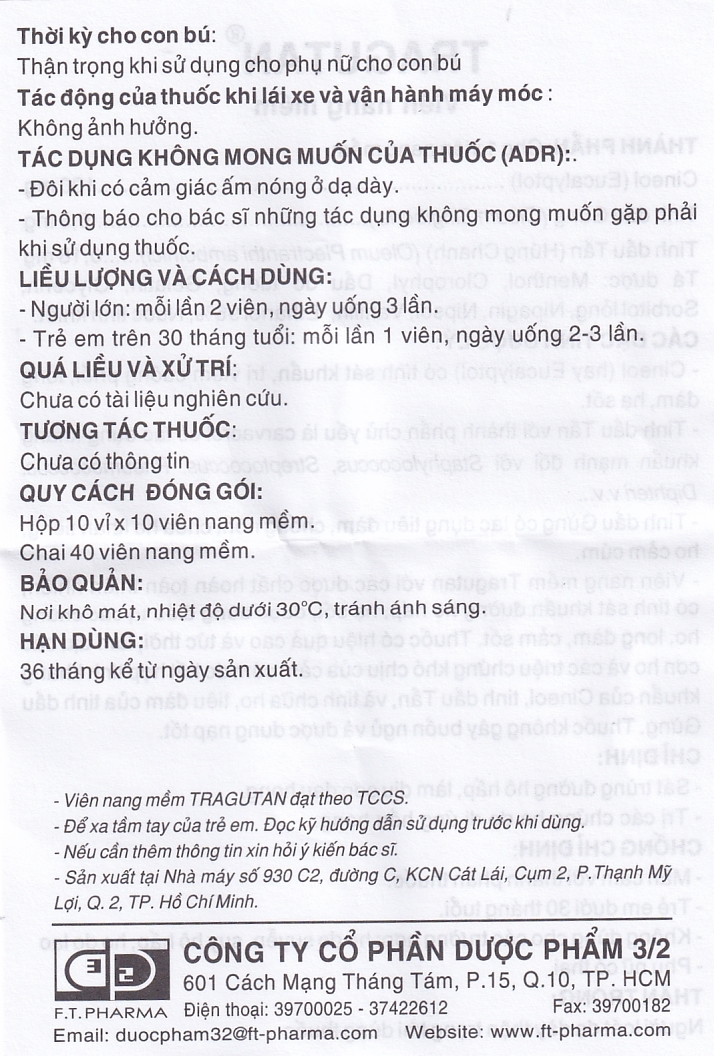 Thuốc Tragutan Dược 3/2 sát trùng đường hô hấp, dịu cơn đau họng (10 vỉ x 10 viên)