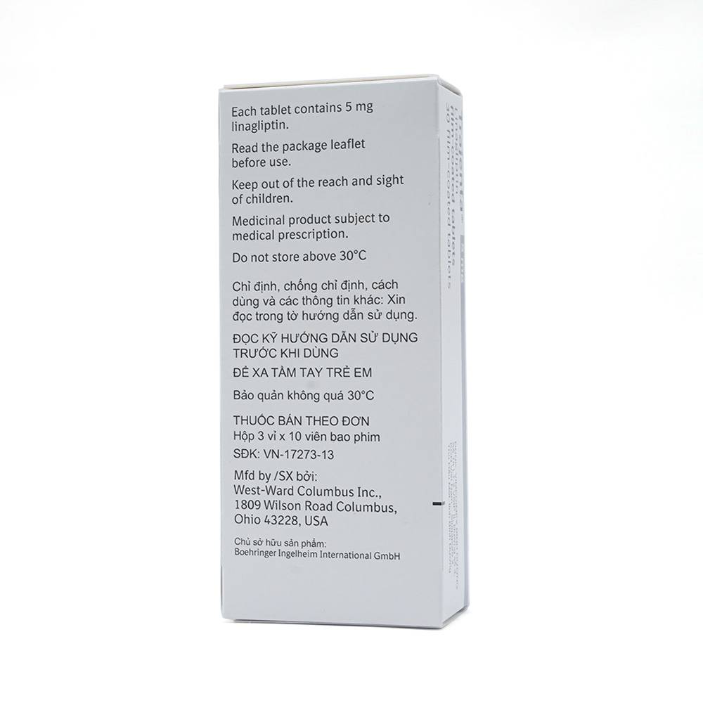 Thuốc Trajenta 5mg Boehringer kiểm soát đường huyết (3 vỉ x 10 viên)