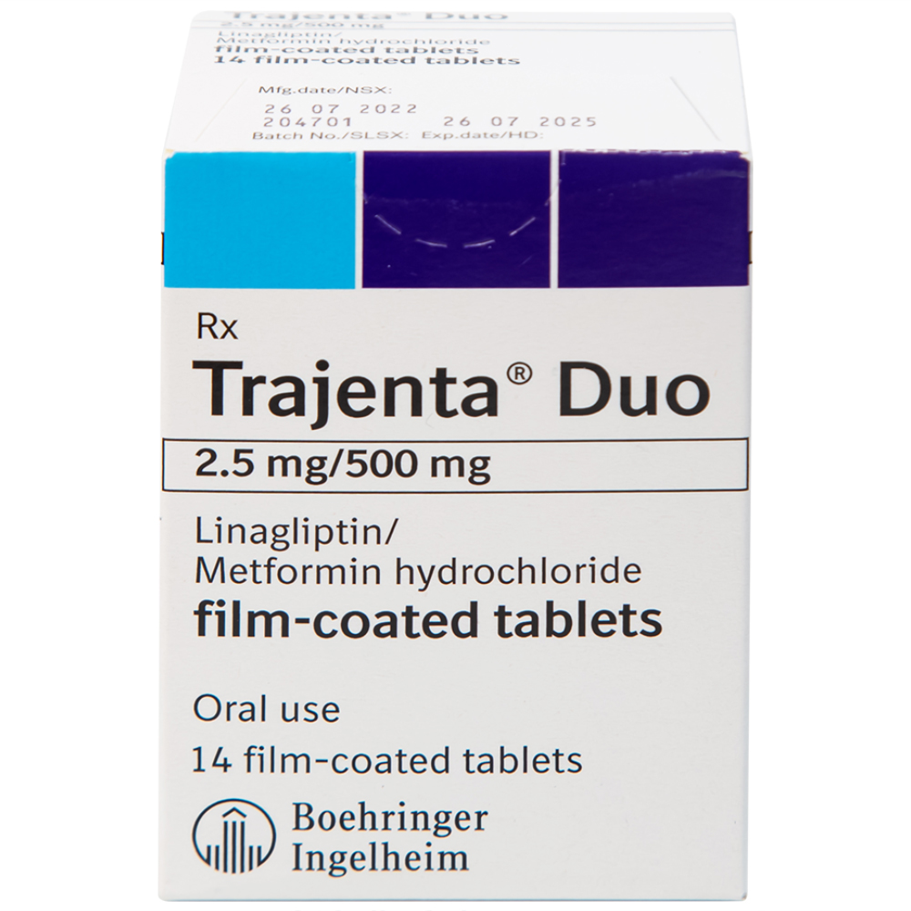 Thuốc Trajenta Duo 2.5mg/500mg Boehringer điều trị đái tháo đường típ 2 (14 viên)