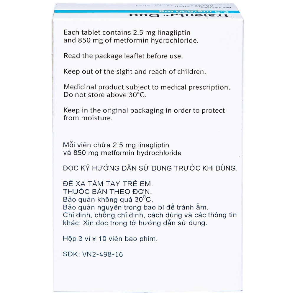 Thuốc Trajenta Duo 2.5mg/850mg Boehringer điều trị đái tháo đường típ 2 (30 viên)