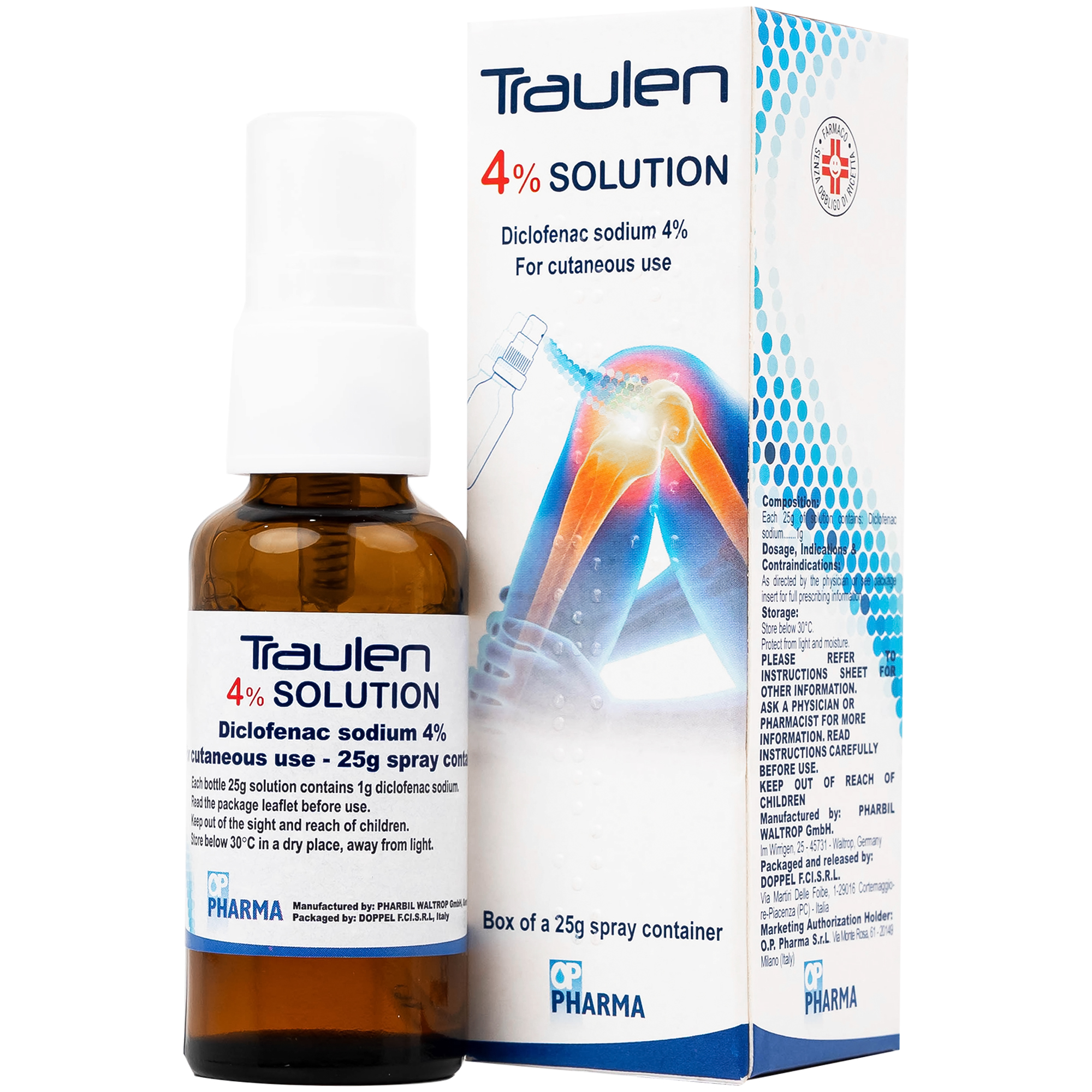 Thuốc giảm đau Traulen 4% OP Pharma dạng xịt hỗ trợ điều trị tại chỗ đau và viêm do thấp khớp (25g)