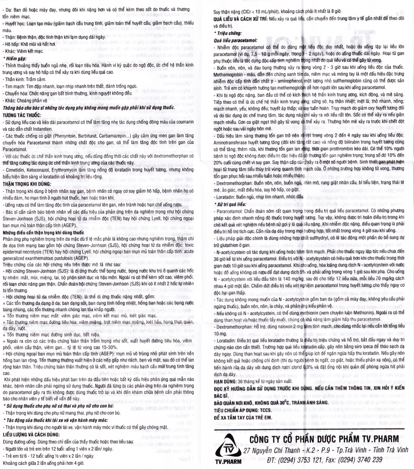 Thuốc Travicol Flu TV.Pharm giảm nhanh các triệu chứng do cảm cúm (10 vỉ x 10 viên)