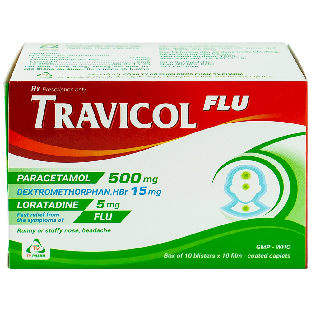 Thuốc Travicol Flu TV.Pharm giảm nhanh các triệu chứng do cảm cúm (10 vỉ x 10 viên)