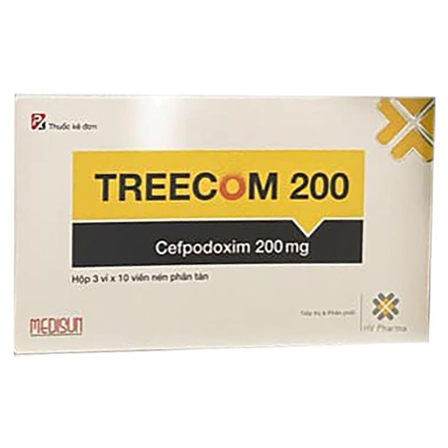 Thuốc Treecom 200 Medisun điều trị nhiễm khuẩn đường hô hấp (3 vỉ x 10 viên)