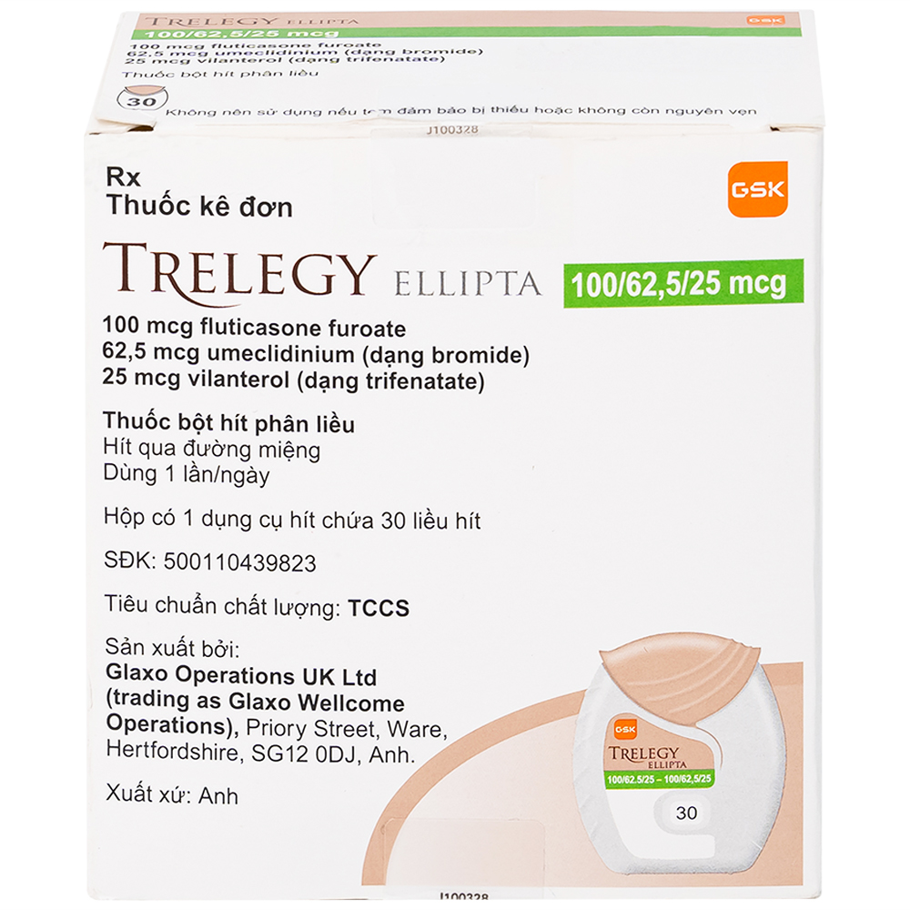 Thuốc bột hít phân liều Trelegy Ellipta GSK điều trị bệnh phổi tắc nghẽn mãn tính (30 liều hít)