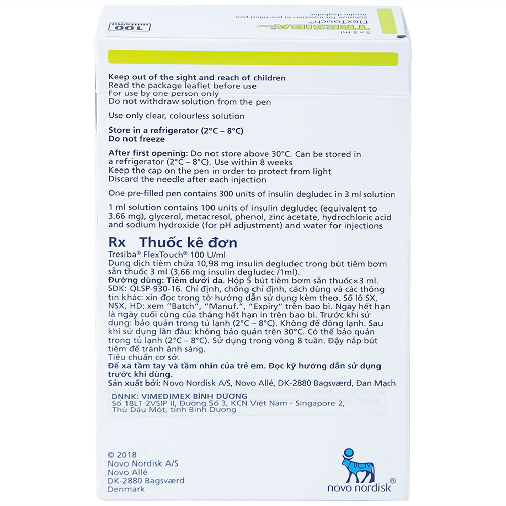 Thuốc tiêm Tresiba 100units/ml điều trị đái tháo đường (5 cây x 3ml)