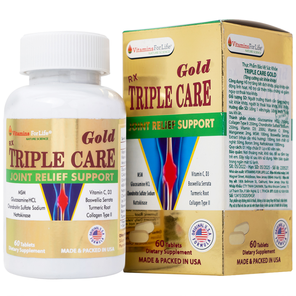 Viên uống giúp tăng tiết dịch khớp, giảm thoái hóa khớp Triple Care Gold Vitamins For Life (60 viên)