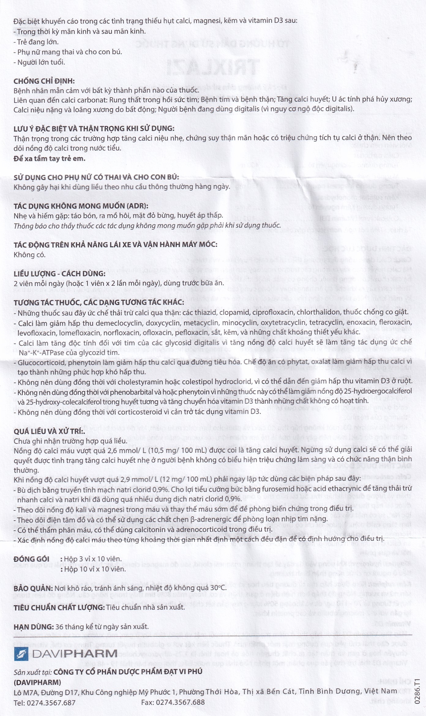 Thuốc Trixlazi DaviPharm bổ sung canxi, magnesi, kẽm và Vitamin D3 (3 vỉ x 10 viên)