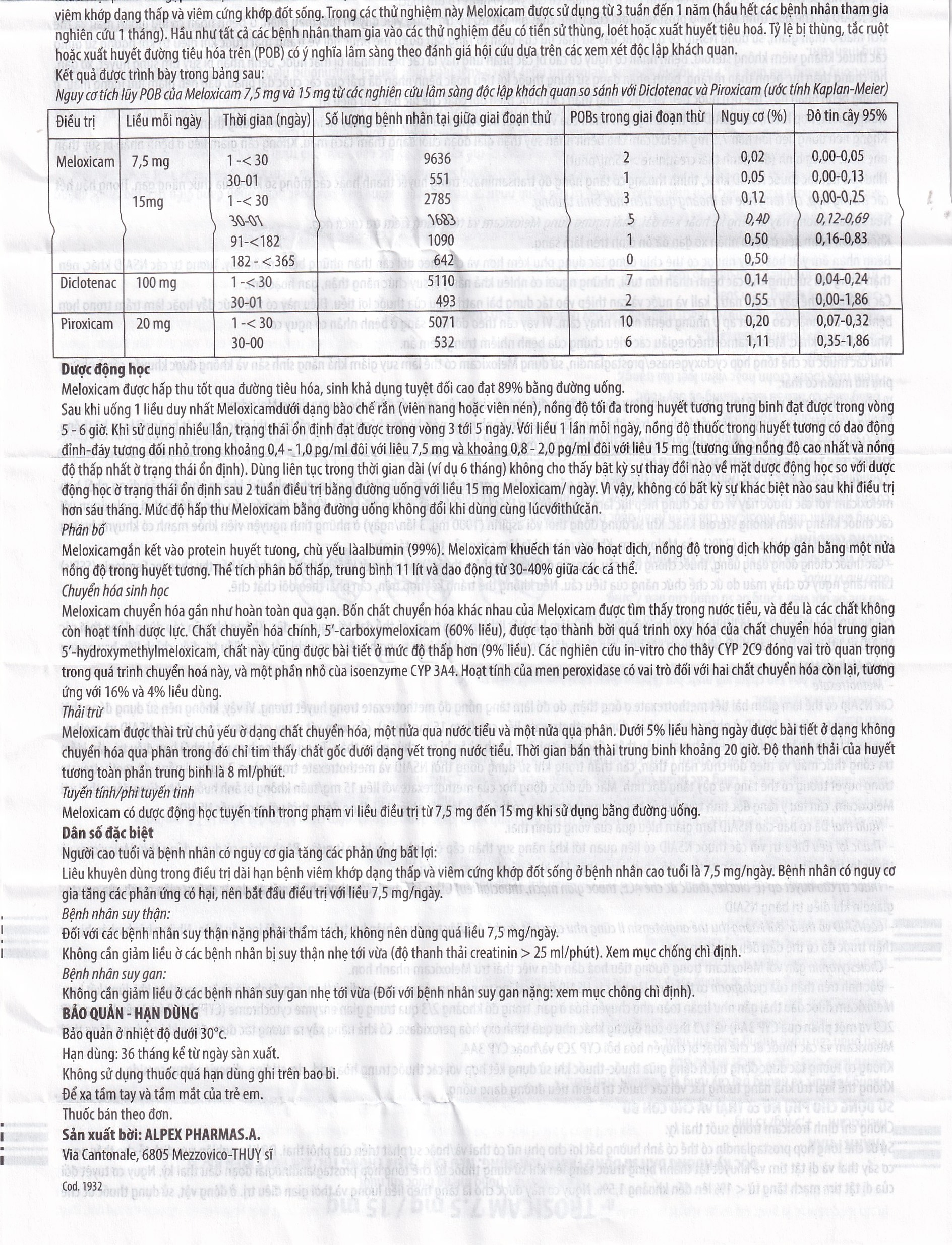 Thuốc Trosicam 7.5mg Alpex Pharma điều trị viêm đau xương khớp (3 vỉ x 10 viên)