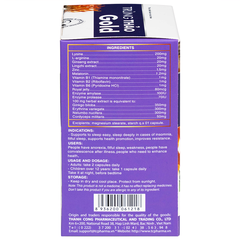 Viên uống hỗ trợ dễ ngủ, ngủ sâu giấc, tăng cường sức khỏe Trùng Thảo Gold (30 viên)