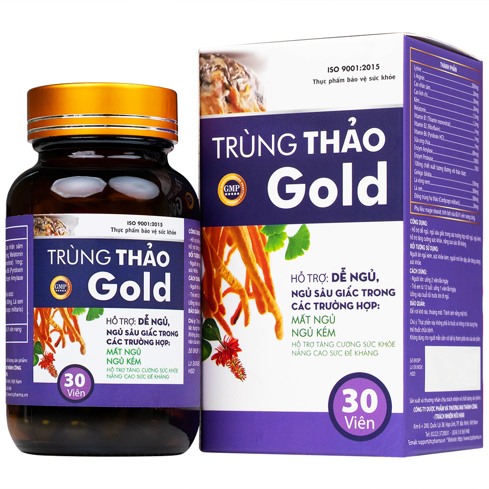 Viên uống hỗ trợ dễ ngủ, ngủ sâu giấc, tăng cường sức khỏe Trùng Thảo Gold (30 viên)