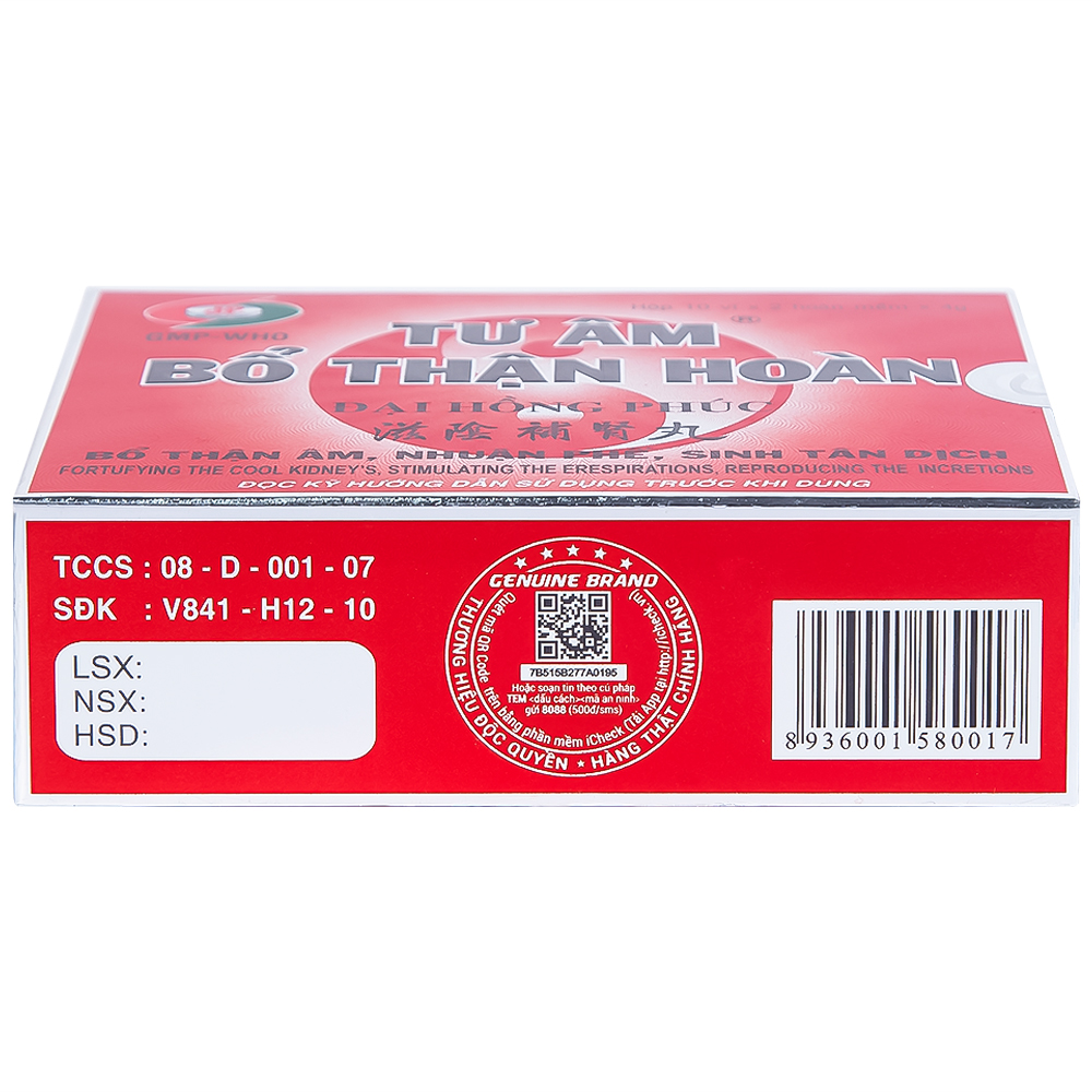 Thuốc Tư Âm Bổ Thận Hoàn Đại Hồng Phúc bổ thận âm, nhuận phế (10 vỉ x 2 viên)