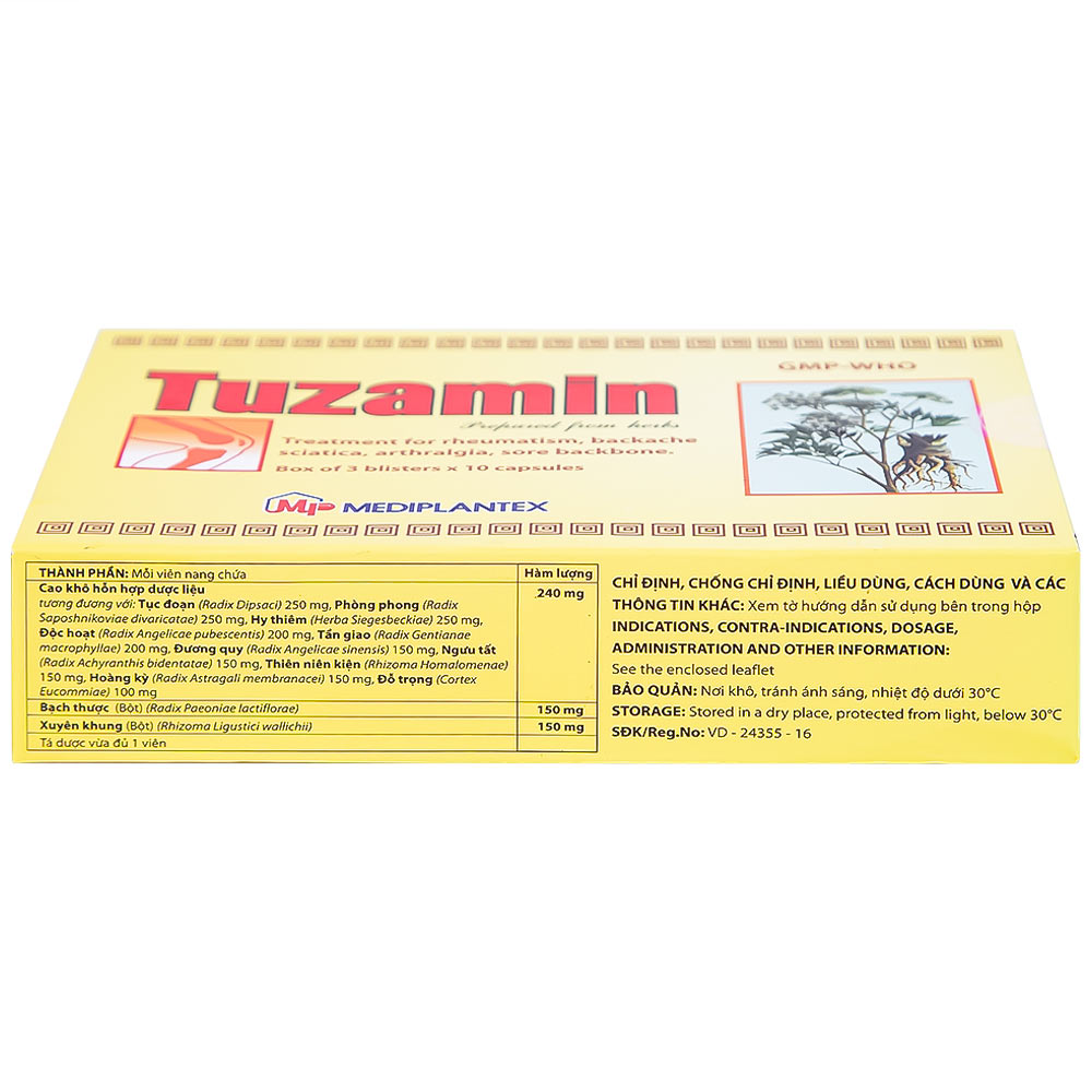 Thuốc Tuzamin Mediplantex hỗ trợ điều trị phong thấp, đau lưng (3 vỉ x 10 viên) 