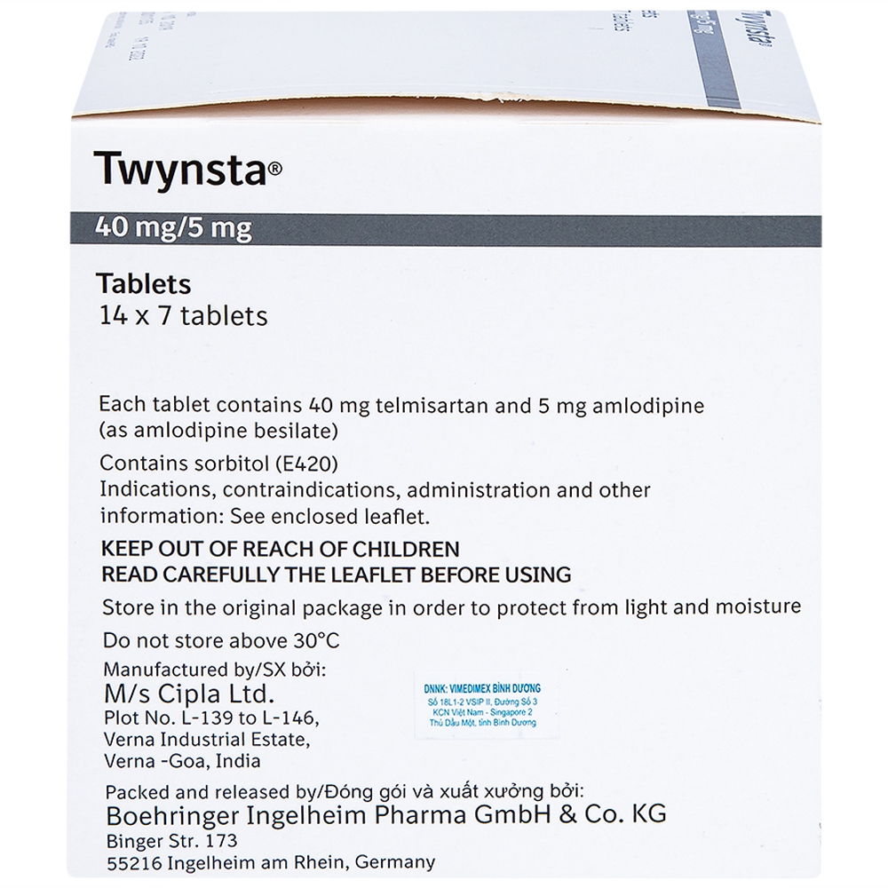 Thuốc Twynsta 40mg/5mg Boehringer điều trị tăng huyết áp vô căn (14 vỉ x 7 viên)