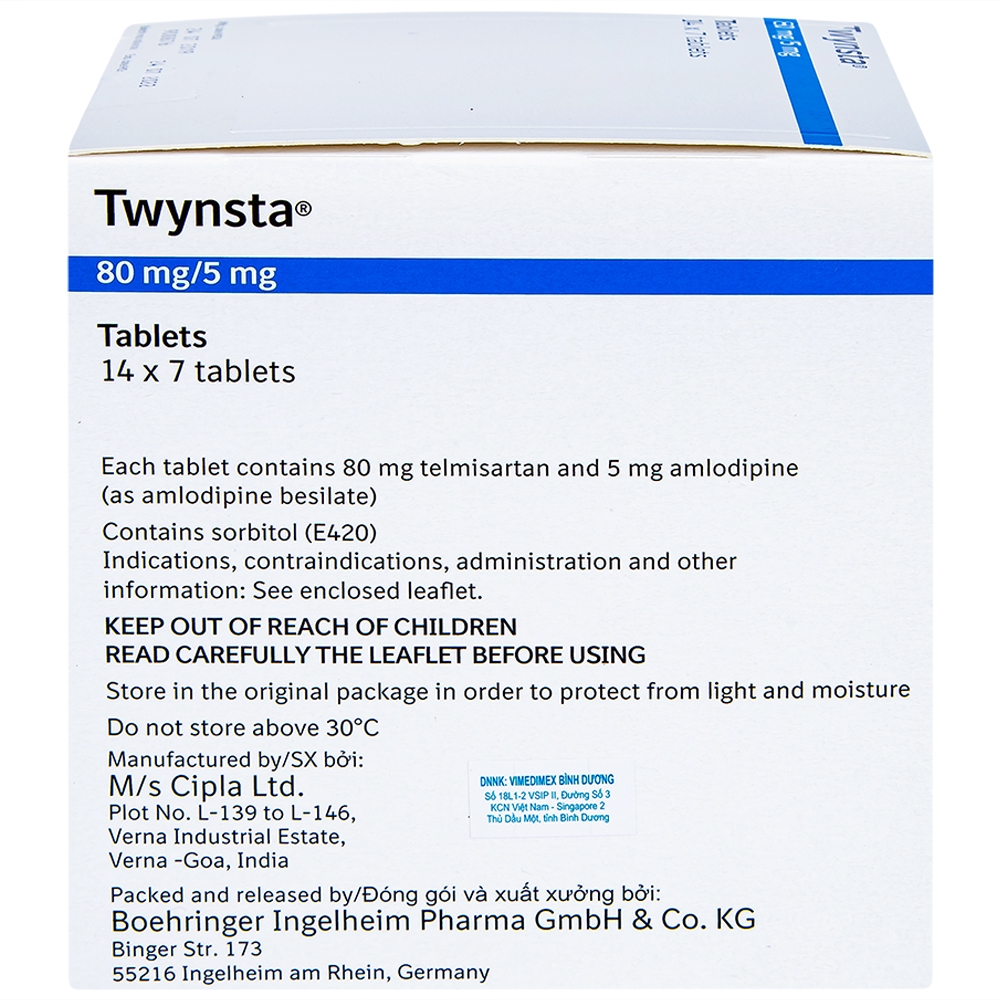 Thuốc Twynsta 80mg/5mg Boehringer điều trị tăng huyết áp vô căn (14 vỉ x 7 viên)