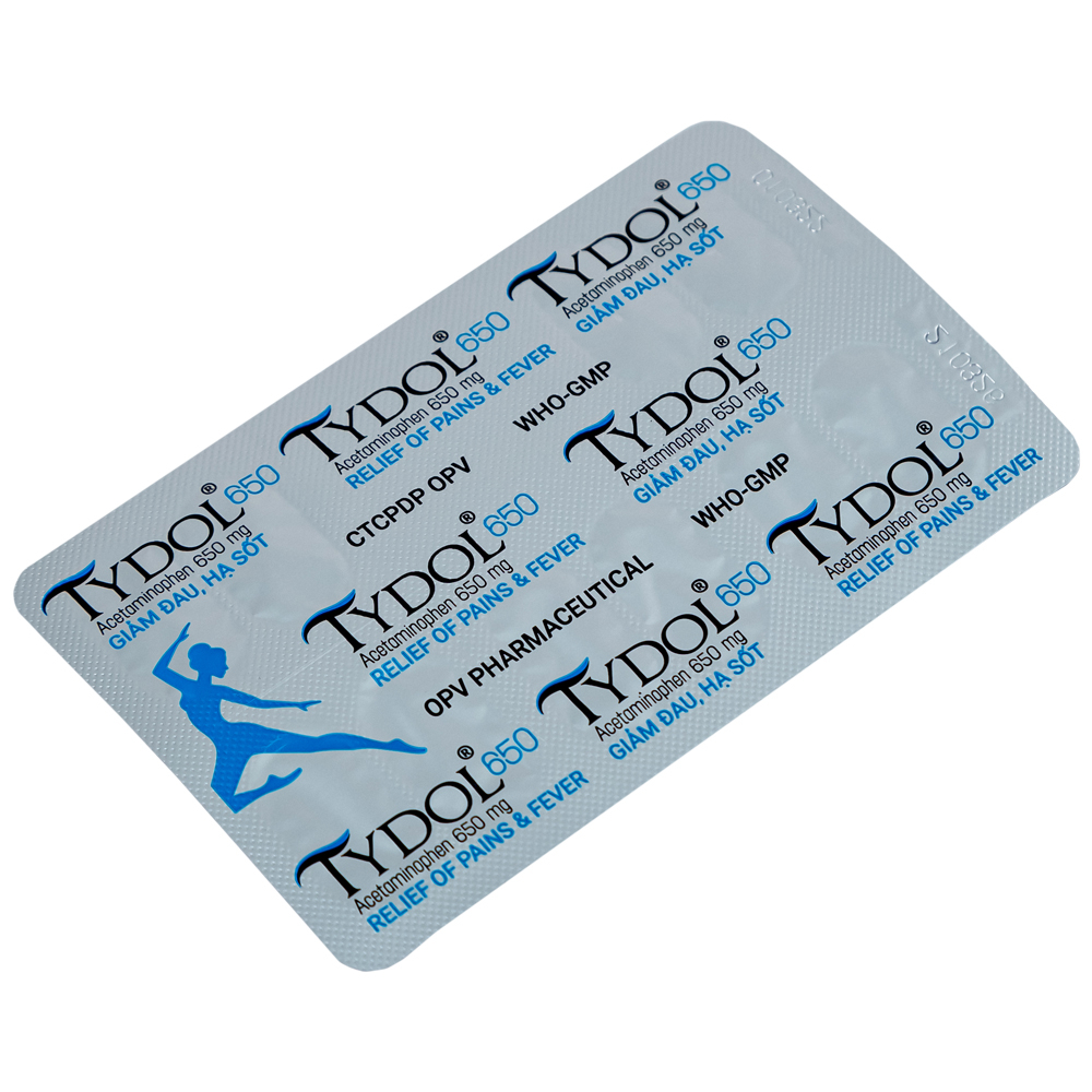 Thuốc Tydol 650 OPV giảm đau và hạ sốt từ nhẹ đến trung bình (10 vỉ x 10 viên)