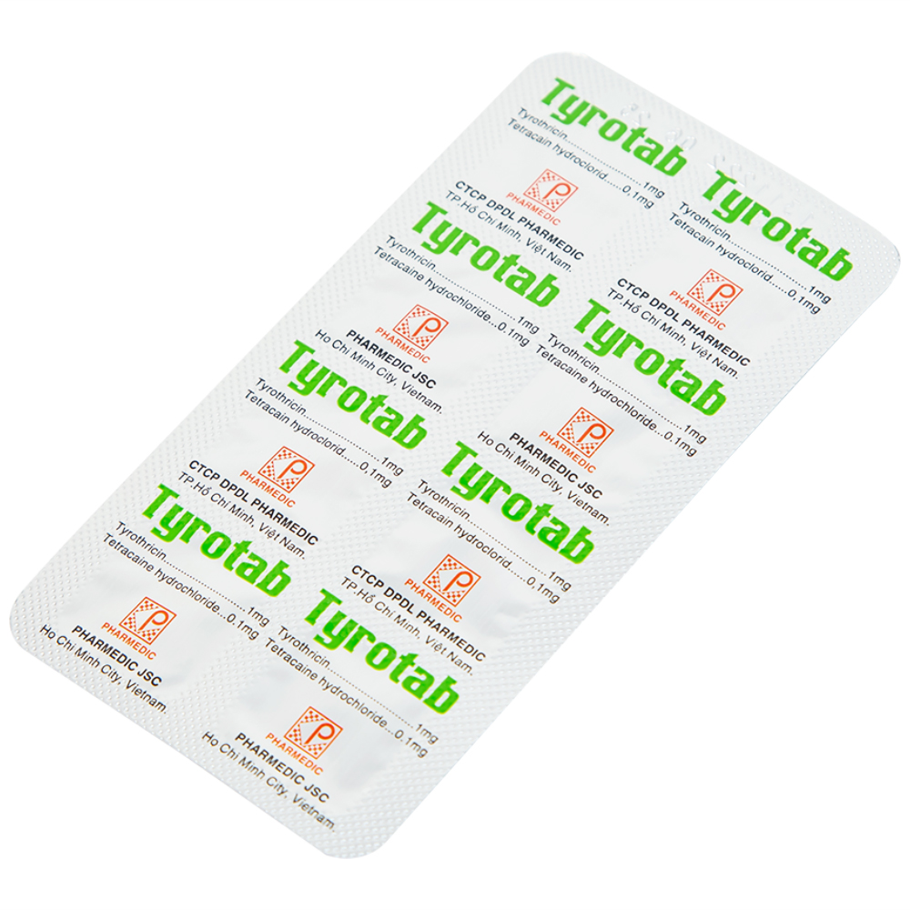 Viên ngậm sát trùng Tyrotab Pharmedic điều trị viêm họng, viêm amidan (10 vỉ x 8 viên)