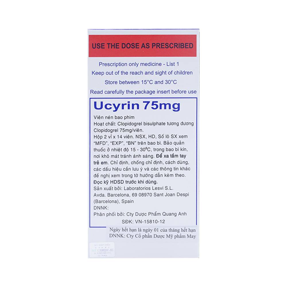 Thuốc Ucyrin 75mg Lesvi giảm những biến cố xơ vữa động mạch (2 vỉ x 14 viên)